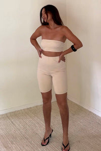 Terry Bandeau Top And Biker Shorts Set