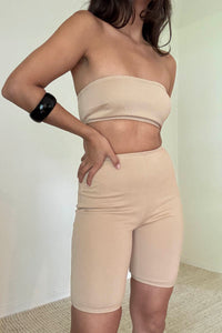 Terry Bandeau Top And Biker Shorts Set