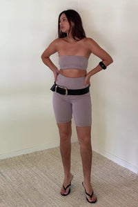 Terry Bandeau Top And Biker Shorts Set