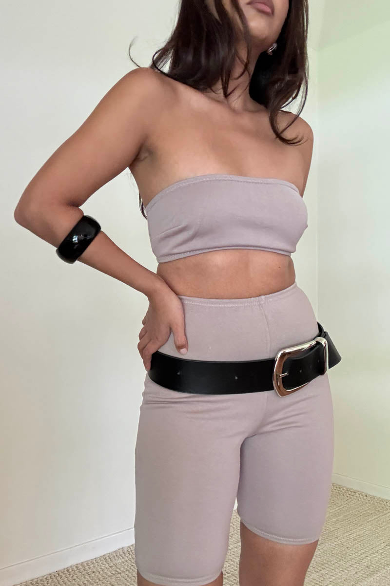 Terry Bandeau Top And Biker Shorts Set
