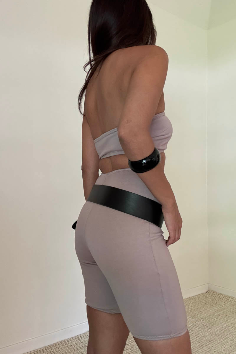 Terry Bandeau Top And Biker Shorts Set