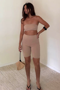 Terry Bandeau Top And Biker Shorts Set