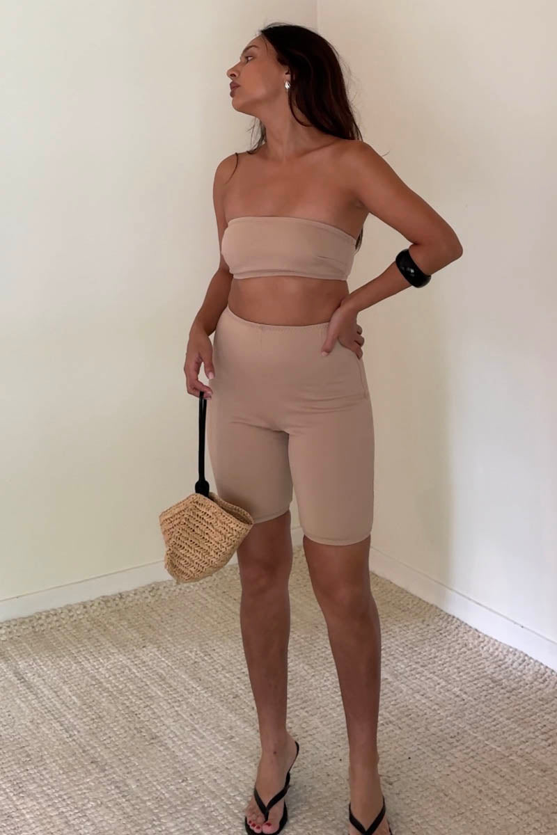 Terry Bandeau Top And Biker Shorts Set