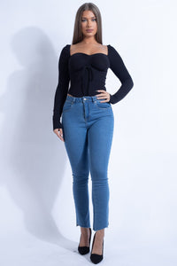 Knit Front Tie Ruched Bodysuit