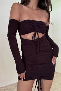Knit Off Shoulder Ruched Dress