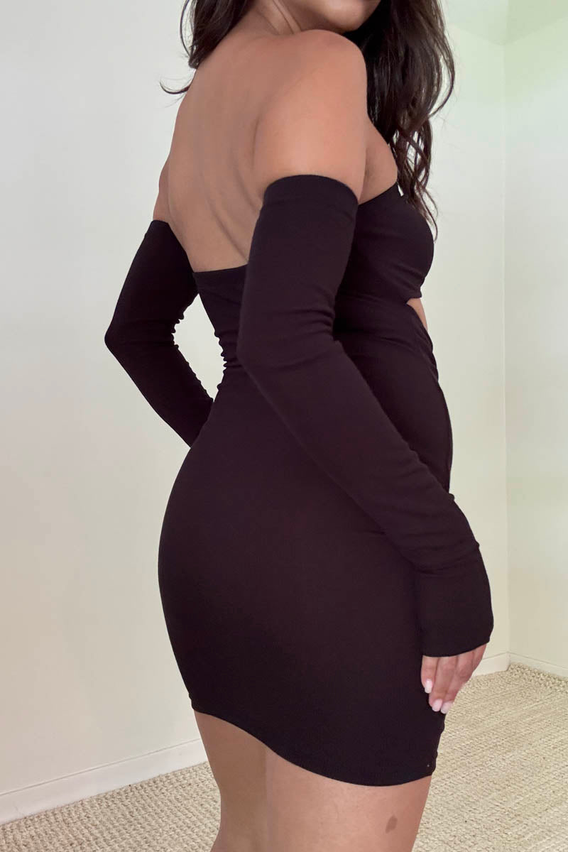 Knit Off Shoulder Ruched Dress