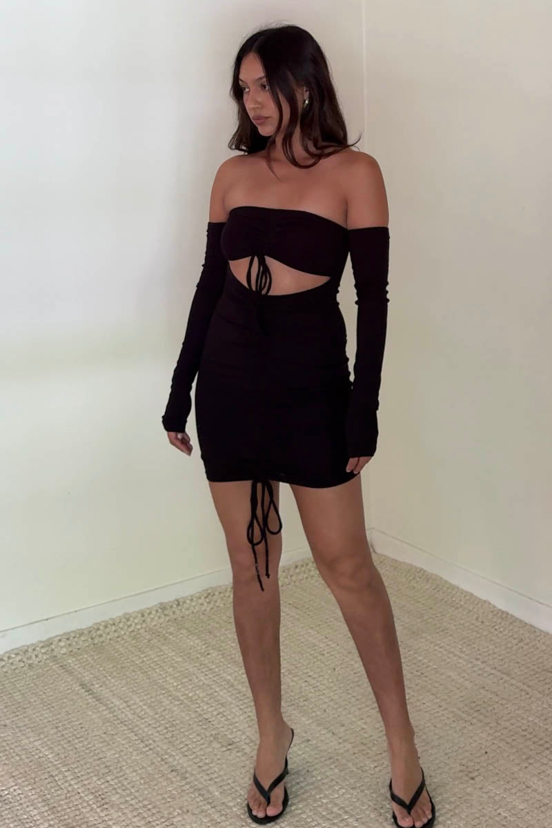 Knit Off Shoulder Ruched Dress