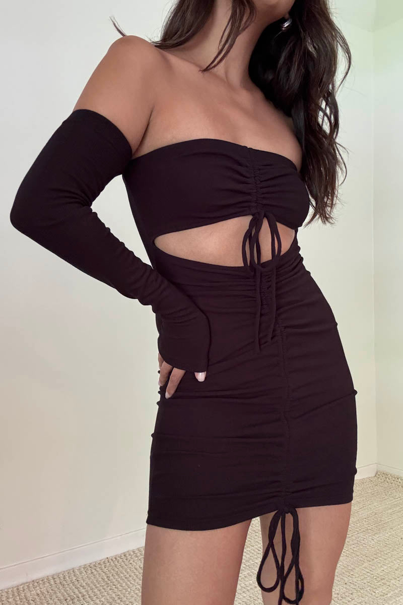 Knit Off Shoulder Ruched Dress