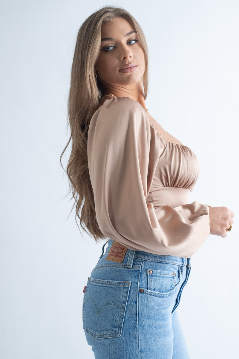 Woven Satin Long Sleeve Bodysuit
