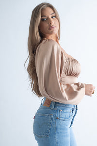 Woven Satin Long Sleeve Bodysuit