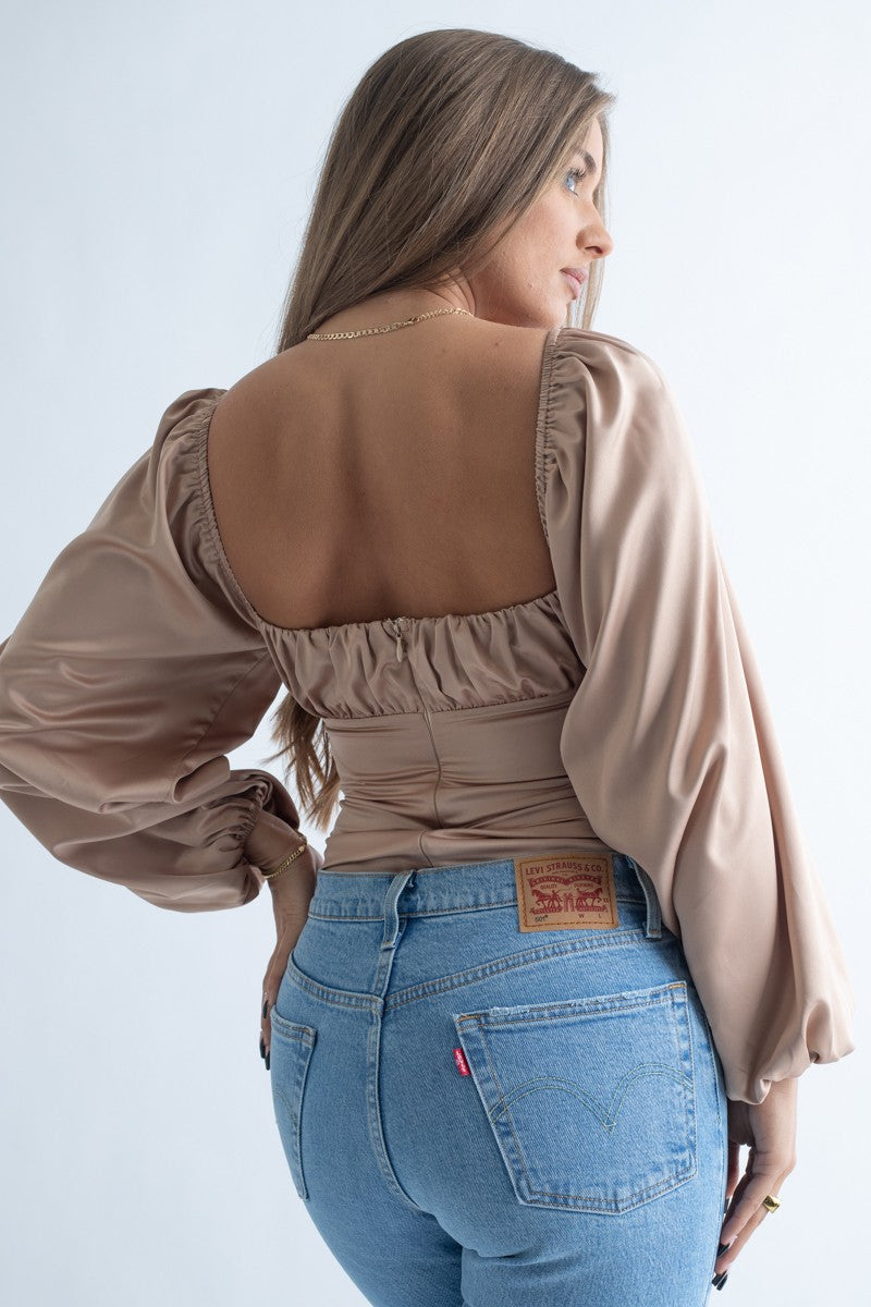Woven Satin Long Sleeve Bodysuit