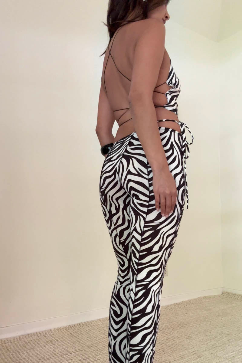 Knit Zebra Print Top And Pants Set