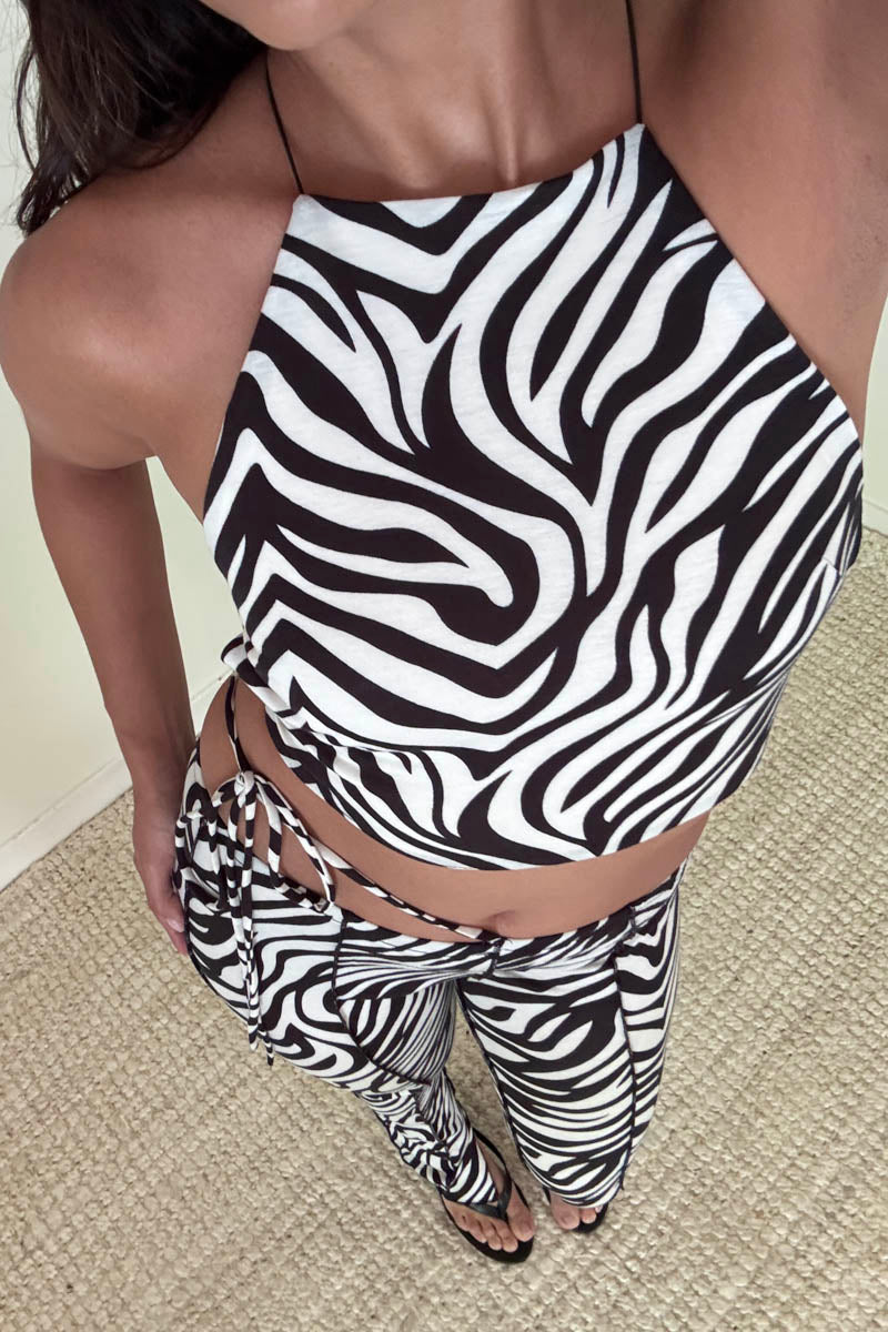 Knit Zebra Print Top And Pants Set