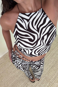 Knit Zebra Print Top And Pants Set