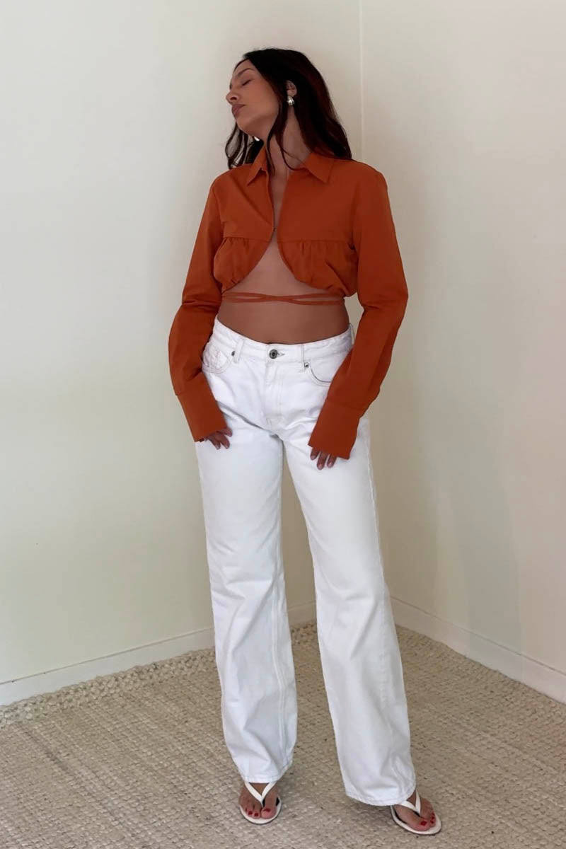 Woven Underwire Cropped Top