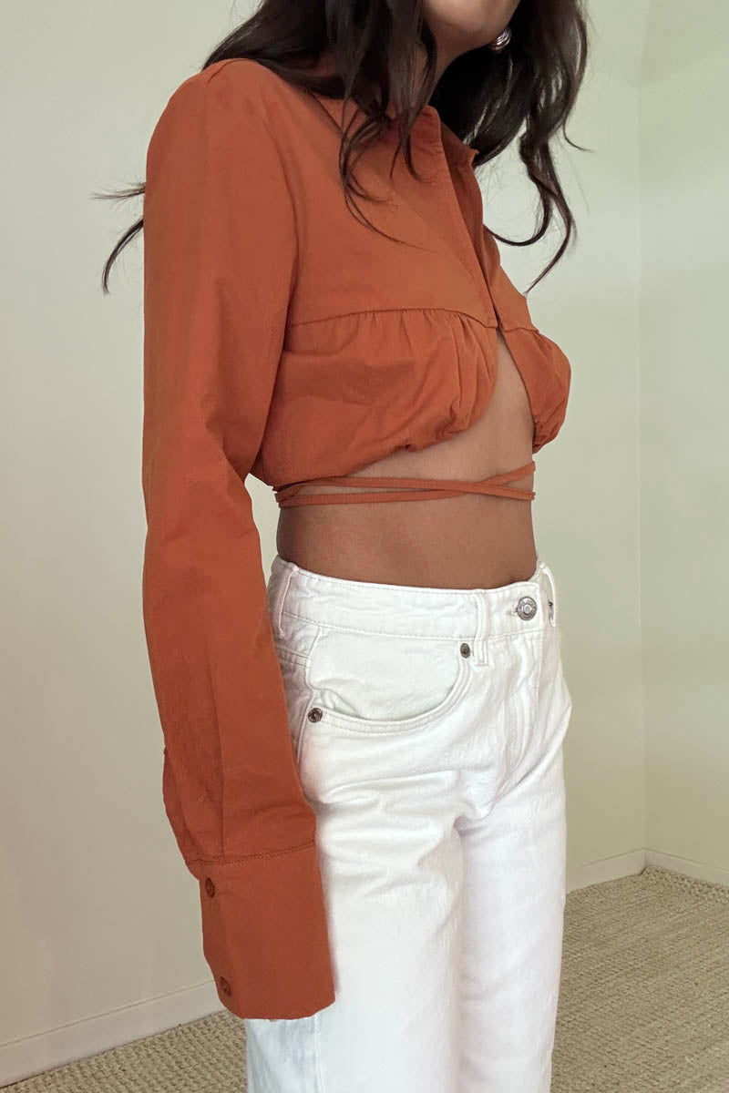 Woven Underwire Cropped Top