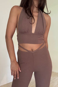 Knit Halter Tie Top And Pants Set