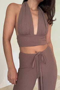 Knit Halter Tie Top And Pants Set