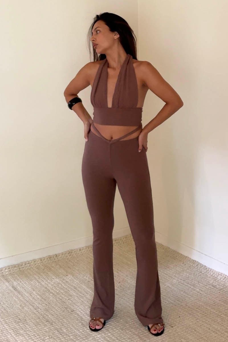 Knit Halter Tie Top And Pants Set