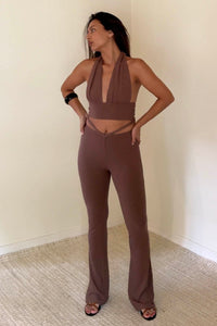 Knit Halter Tie Top And Pants Set