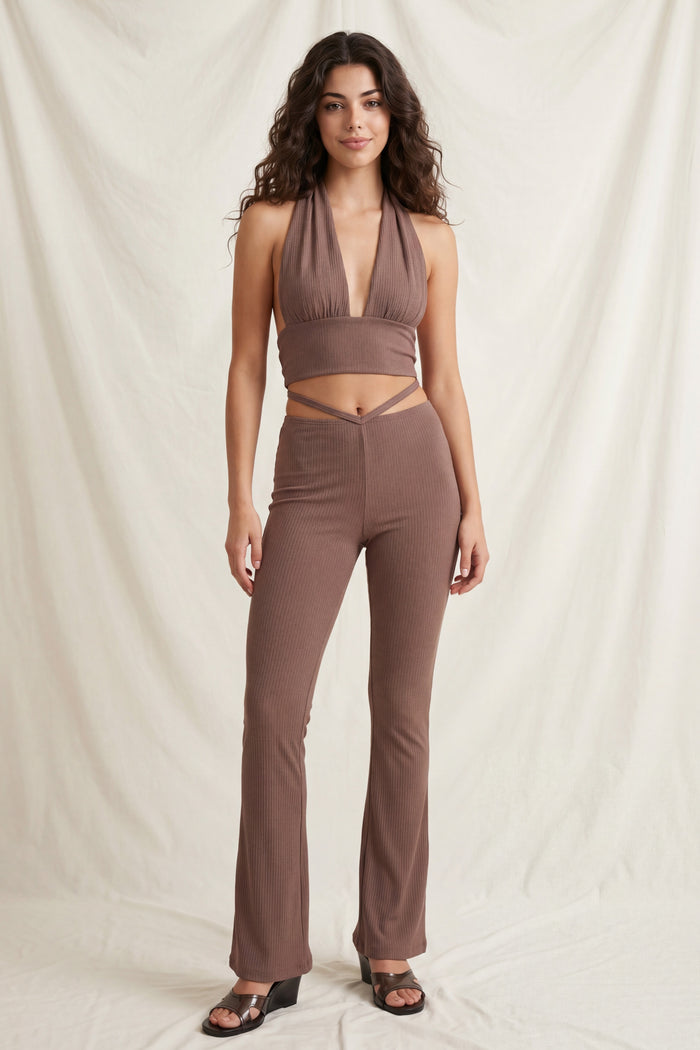Knit Halter Tie Top And Pants Set