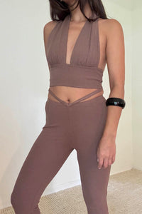 Knit Halter Tie Top And Pants Set