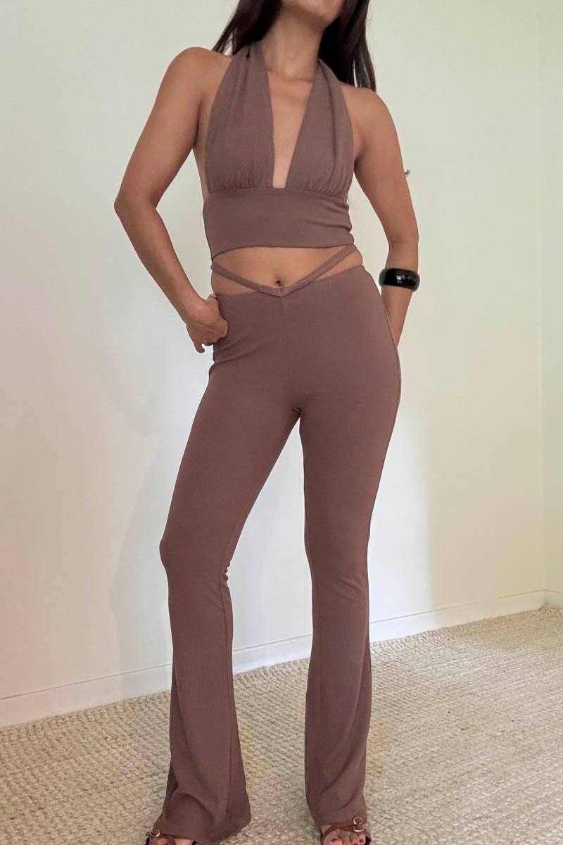 Knit Halter Tie Top And Pants Set