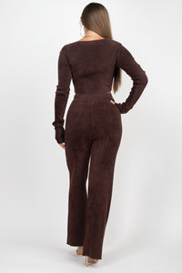 Soft Knit Crop Top Wide Leg Pants Set