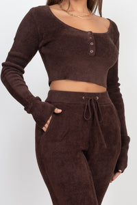 Soft Knit Crop Top Wide Leg Pants Set