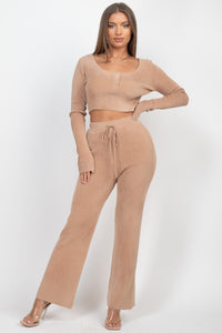 Soft Knit Crop Top Wide Leg Pants Set