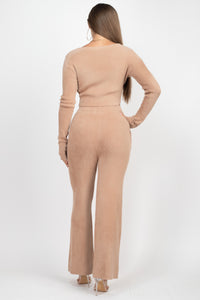 Soft Knit Crop Top Wide Leg Pants Set