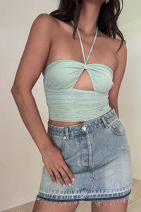 Choker Neck Cut Out Mesh Crop Top