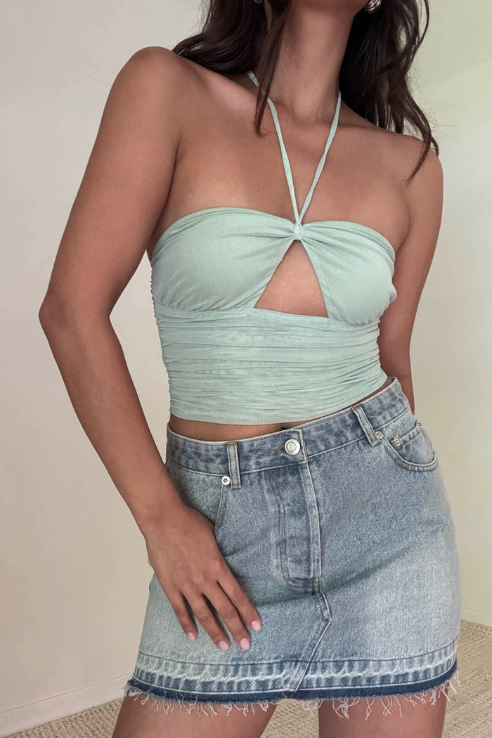 Choker Neck Cut Out Mesh Crop Top