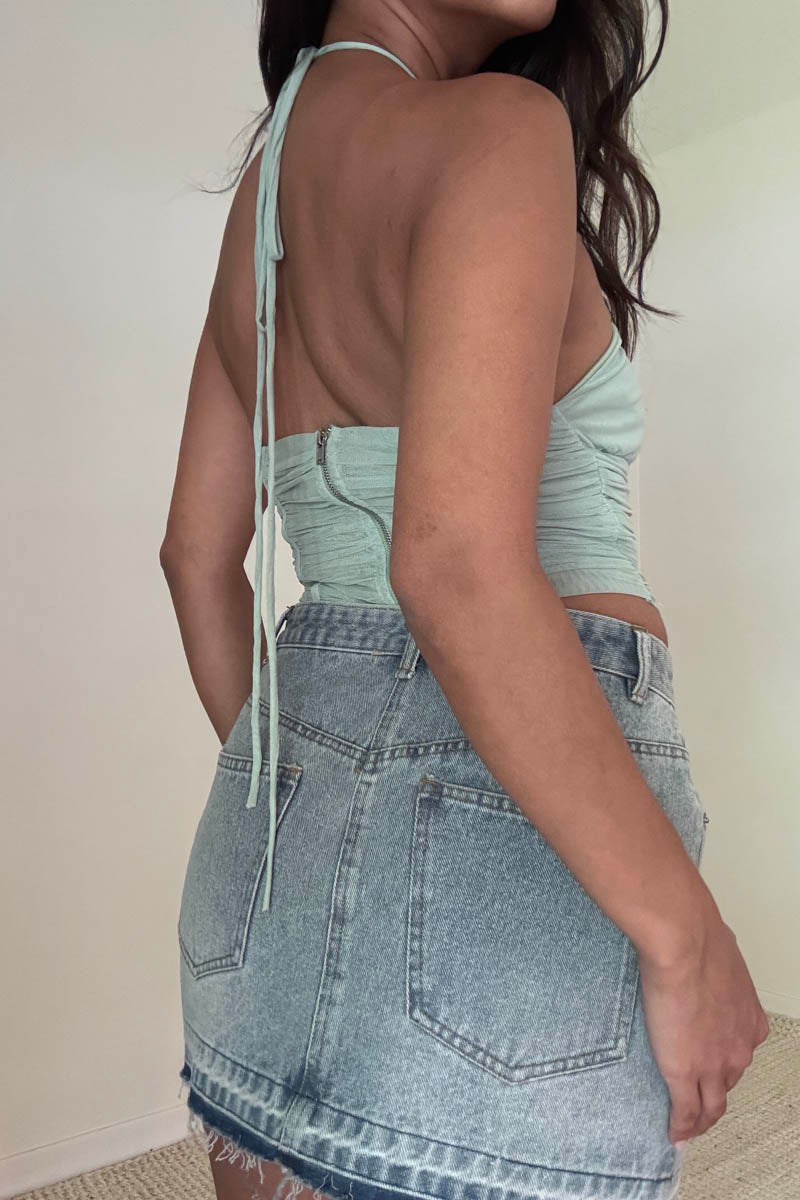 Choker Neck Cut Out Mesh Crop Top