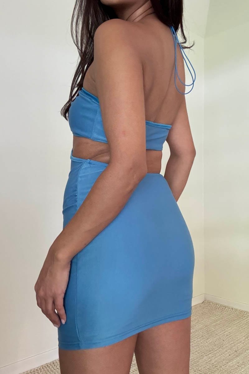 V Detail Velvet Mini Dress