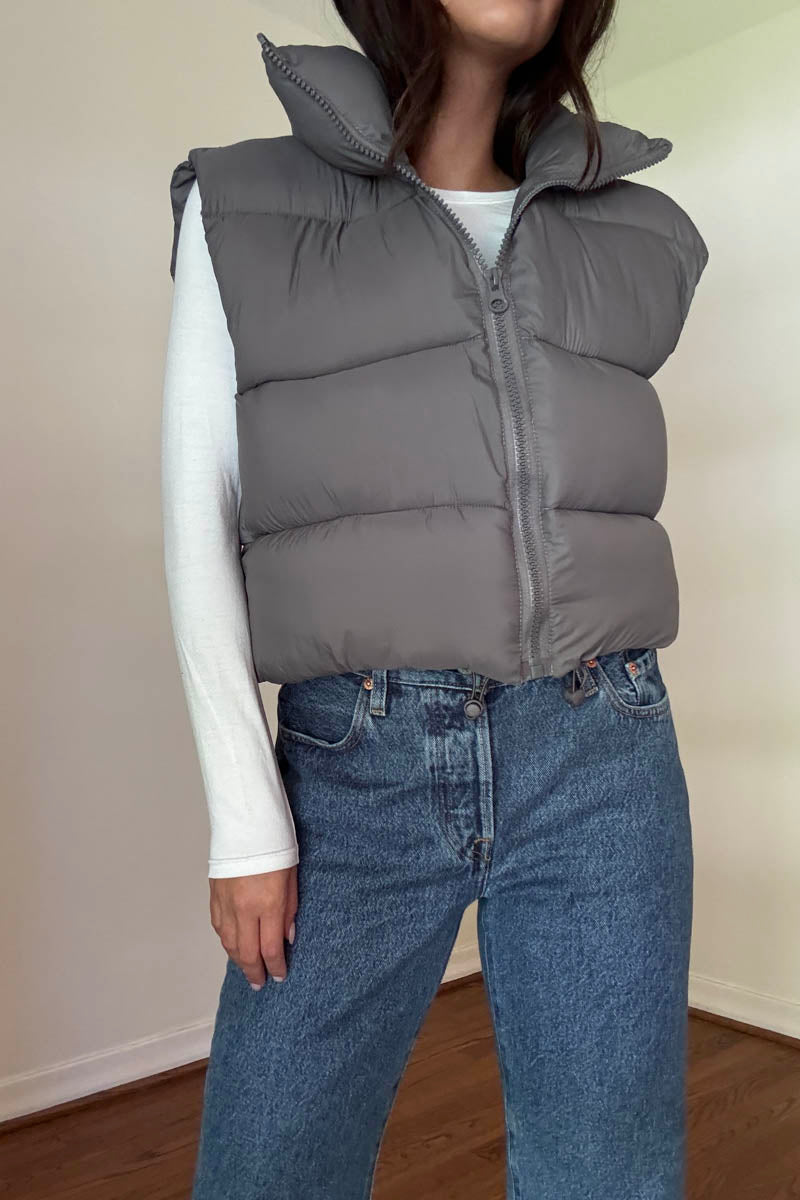 PU Puffer Cropped Vest Jacket