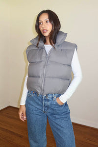 PU Puffer Cropped Vest Jacket