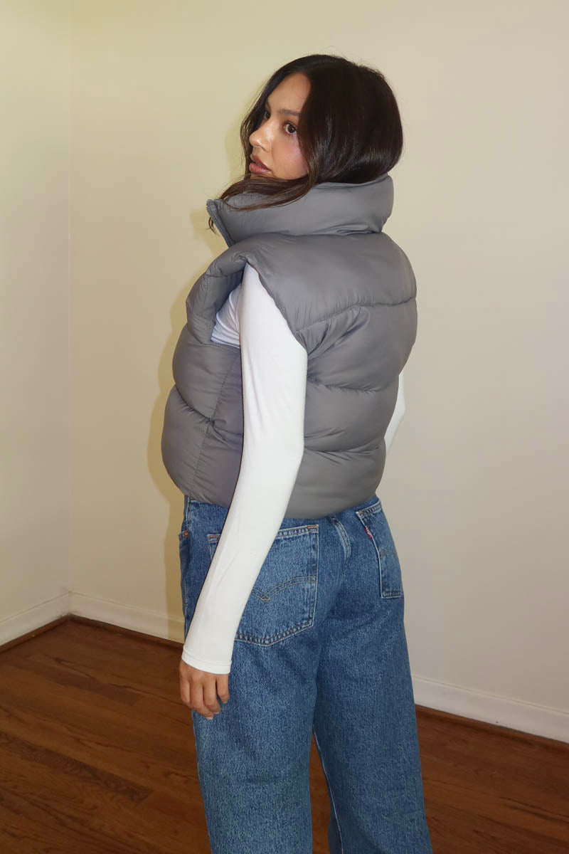 PU Puffer Cropped Vest Jacket