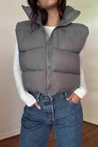 PU Puffer Cropped Vest Jacket