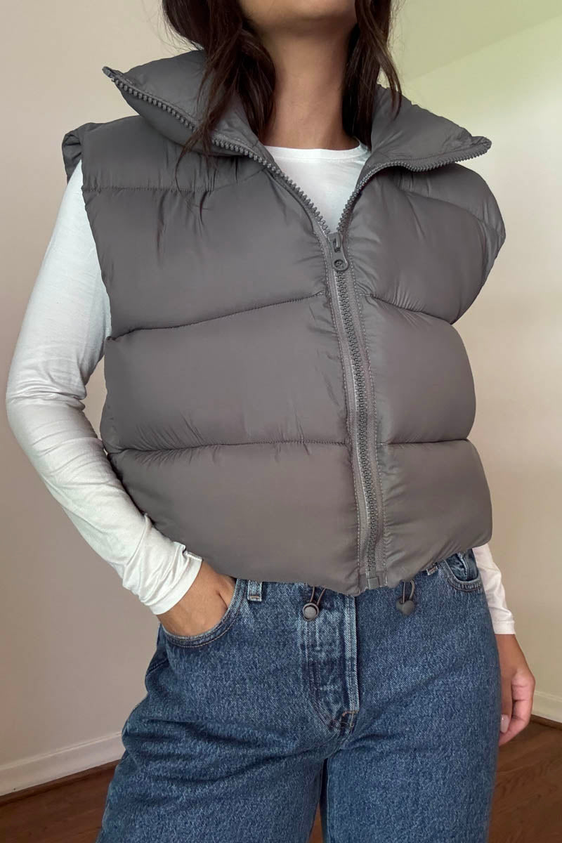 PU Puffer Cropped Vest Jacket