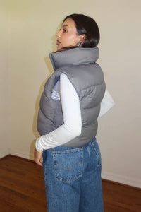 PU Puffer Cropped Vest Jacket