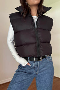 PU Puffer Cropped Vest Jacket