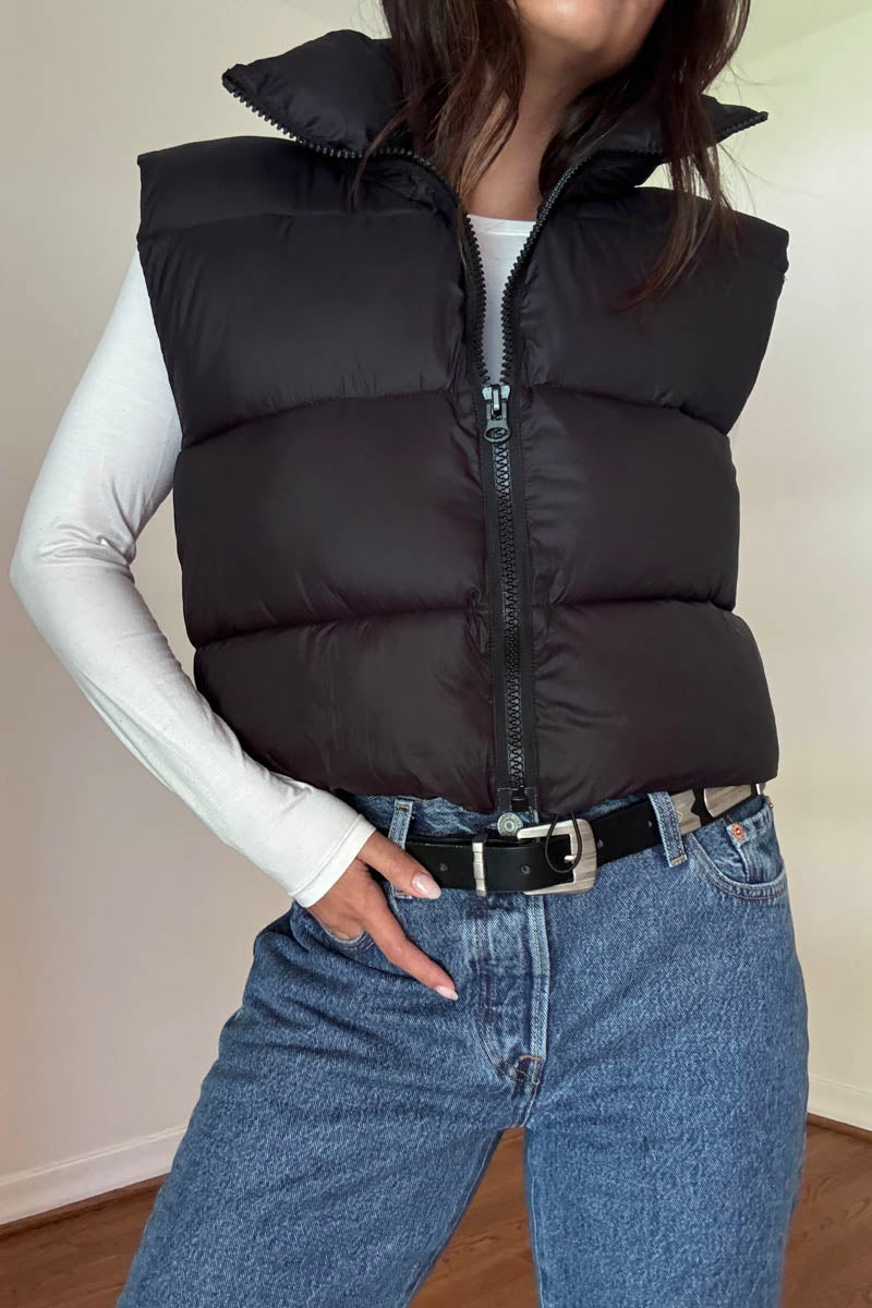 PU Puffer Cropped Vest Jacket