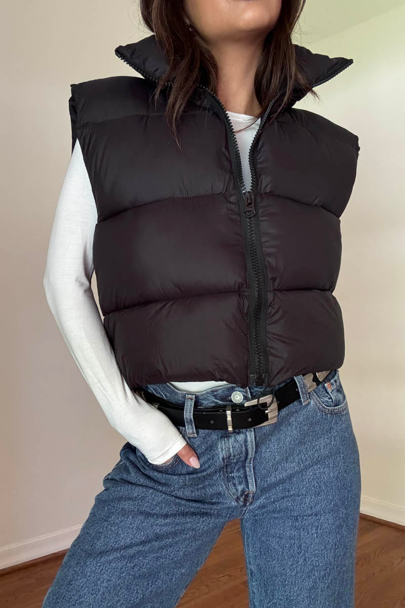 PU Puffer Cropped Vest Jacket