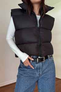 PU Puffer Cropped Vest Jacket