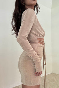 Front Tie Up Slinky Mini Dress