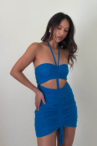 Mesh Ruched Halterneck Mini Dress