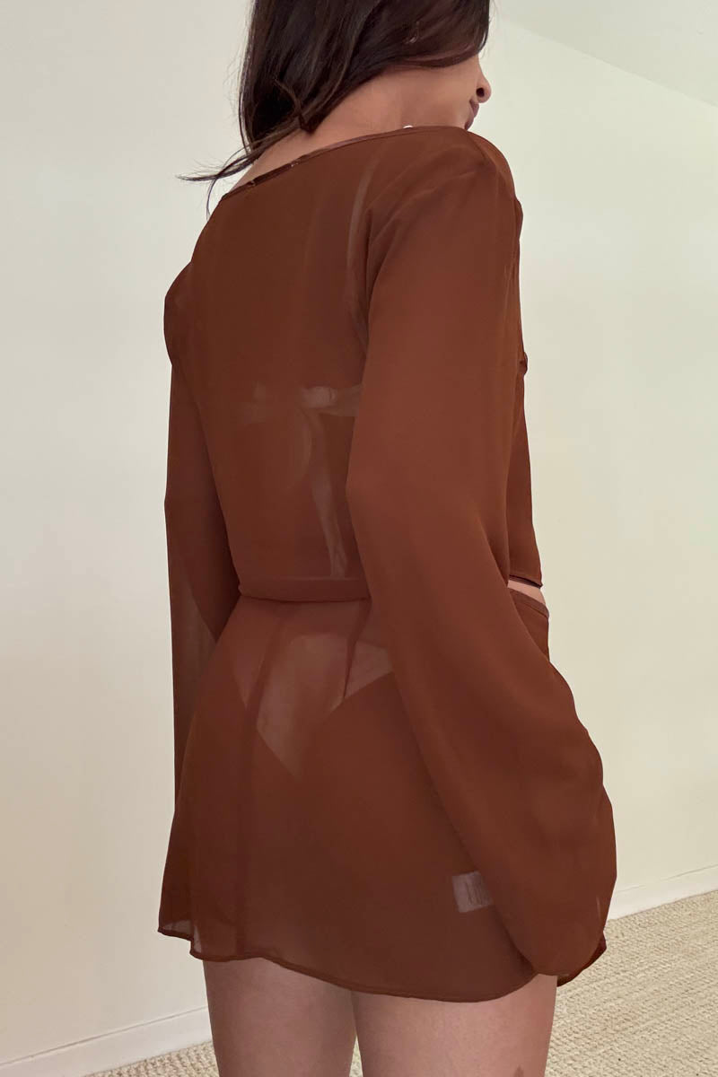 Sheer Tie Crop Top Wrap Mini Skirt Set