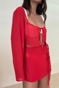 Sheer Tie Crop Top Wrap Mini Skirt Set