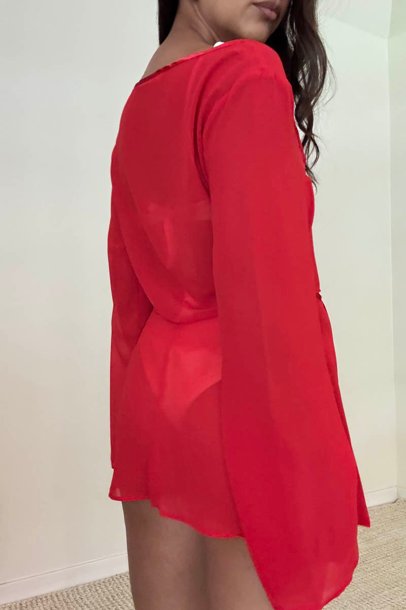 Sheer Tie Crop Top Wrap Mini Skirt Set